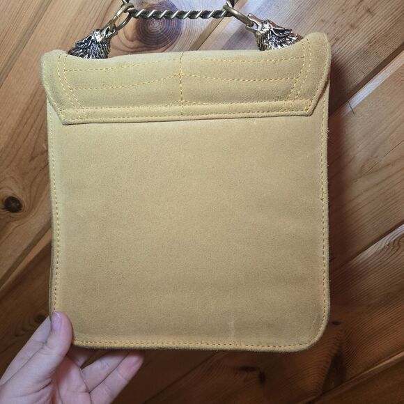 Zara Women Suede Yellow Shoulder Bag Wolf Detail Small - Picture 9 of 12